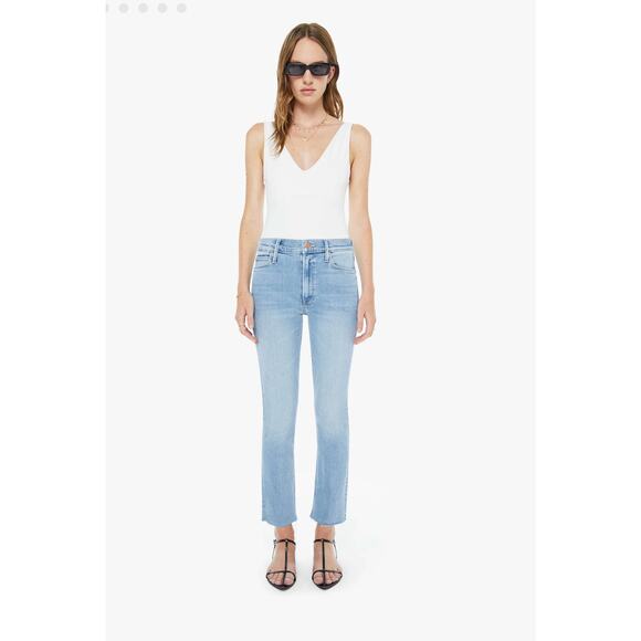 Mother Mid Rise Dazzler Ankle Step Fray Jeans Glamour Shot Light Wash Sz 27 - Picture 1 of 10